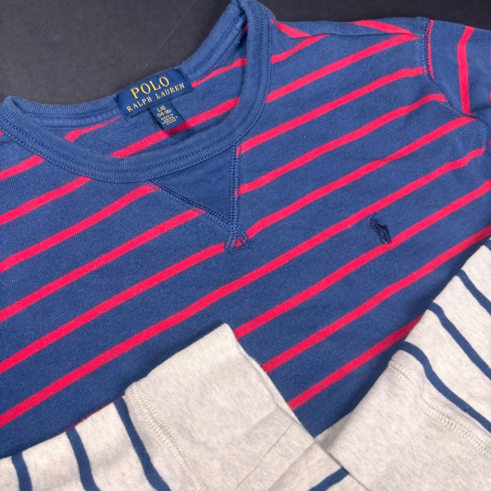 Polo Ralph Lauren Youth Striped Colorblock Sweatshirt Large 14-16 Fall Chic EUC